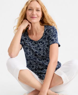 Style & Co Petite Printed Short-Sleeve Scoop-Neck Top, Macy's Exclusive