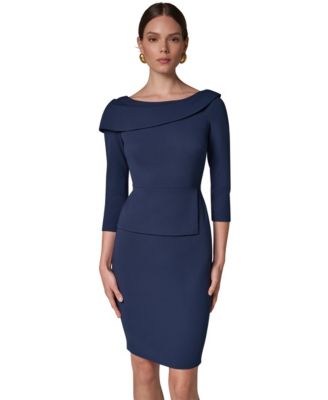 Donna Karan New York Women's Peplum Foldover Boat Neck Dress