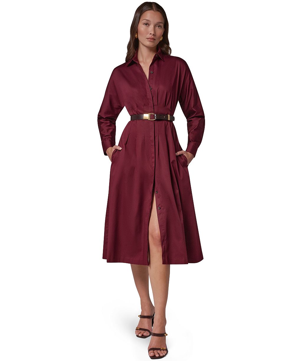 Женское миди-платье Donna Karan New York с длинным рукавом и ремнем