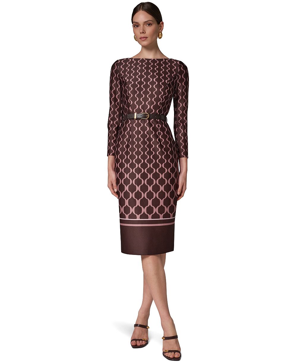 Женское платье Donna Karan New York миди длины с лодочкой вырезом и длинным рукавом