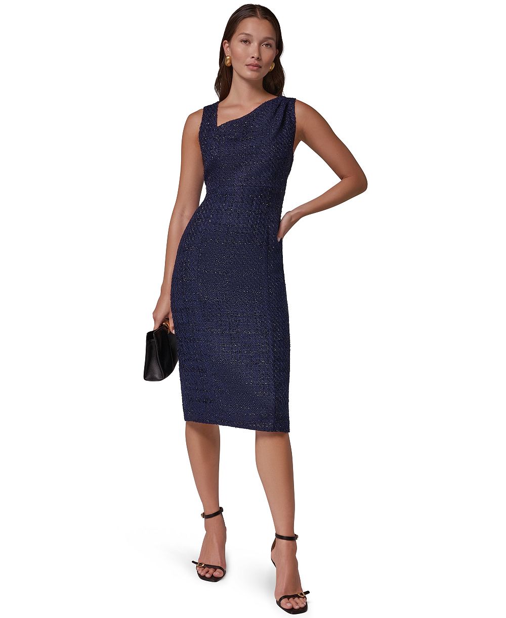 Donna Karan New York Женское миди платье из твида с асимметричным вырезом