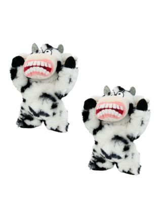 Mighty Jr Angry Animals Mad Cow 2 Pack, Durable Plush Squeaky Dog Toy