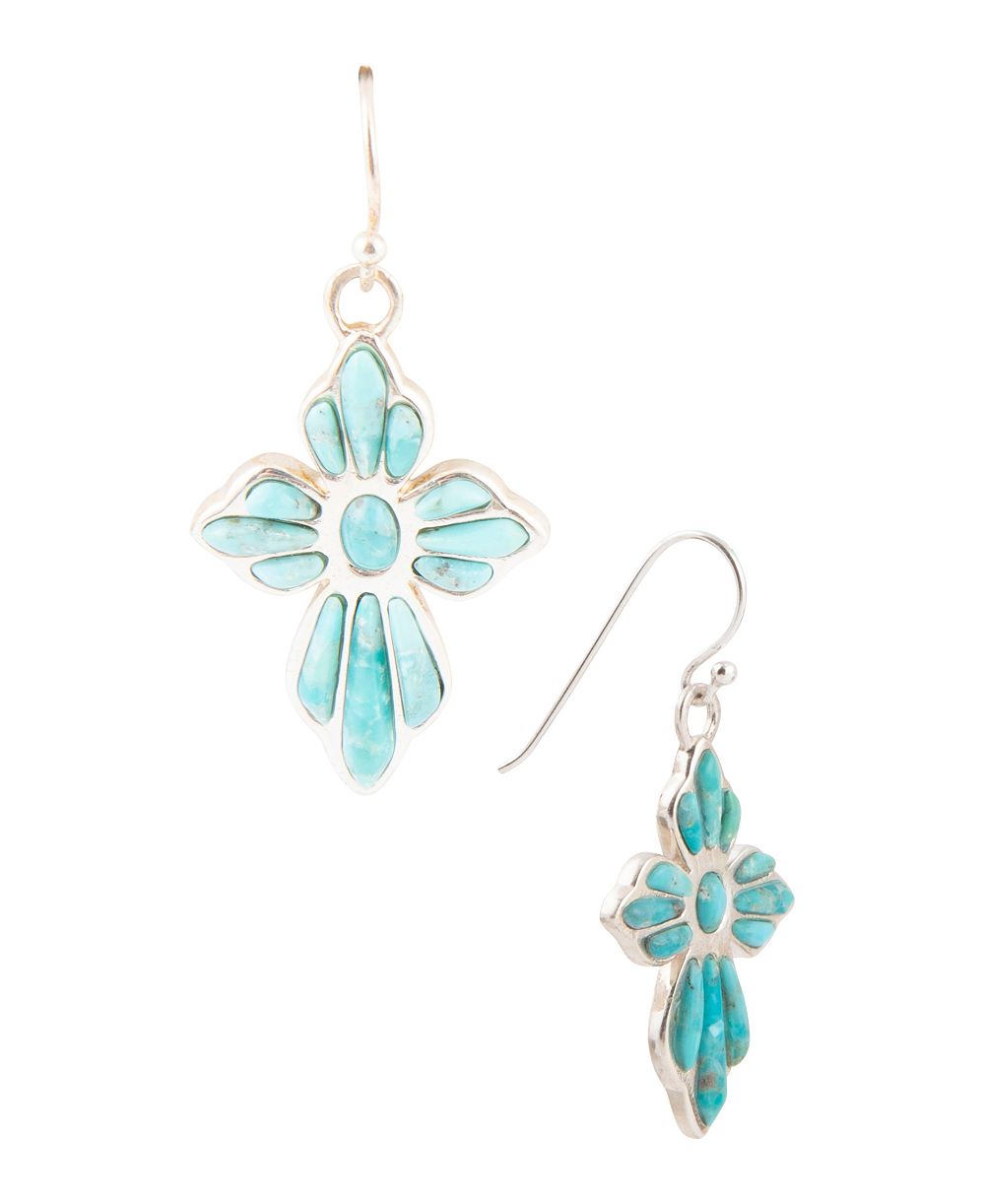 Серьги Barse Blue Turquoise Cross Silver Drop