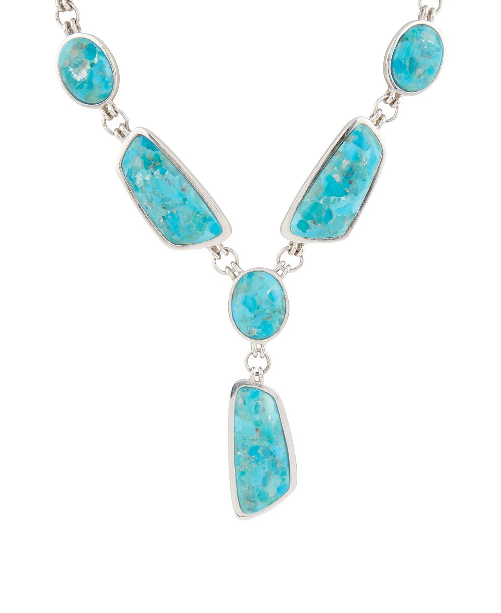 Колье Barse Blue Turquoise Silver Abstract Statement