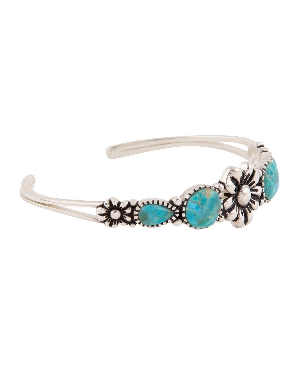 Браслет Barse Floral Blue Turquoise and Silver Cuff