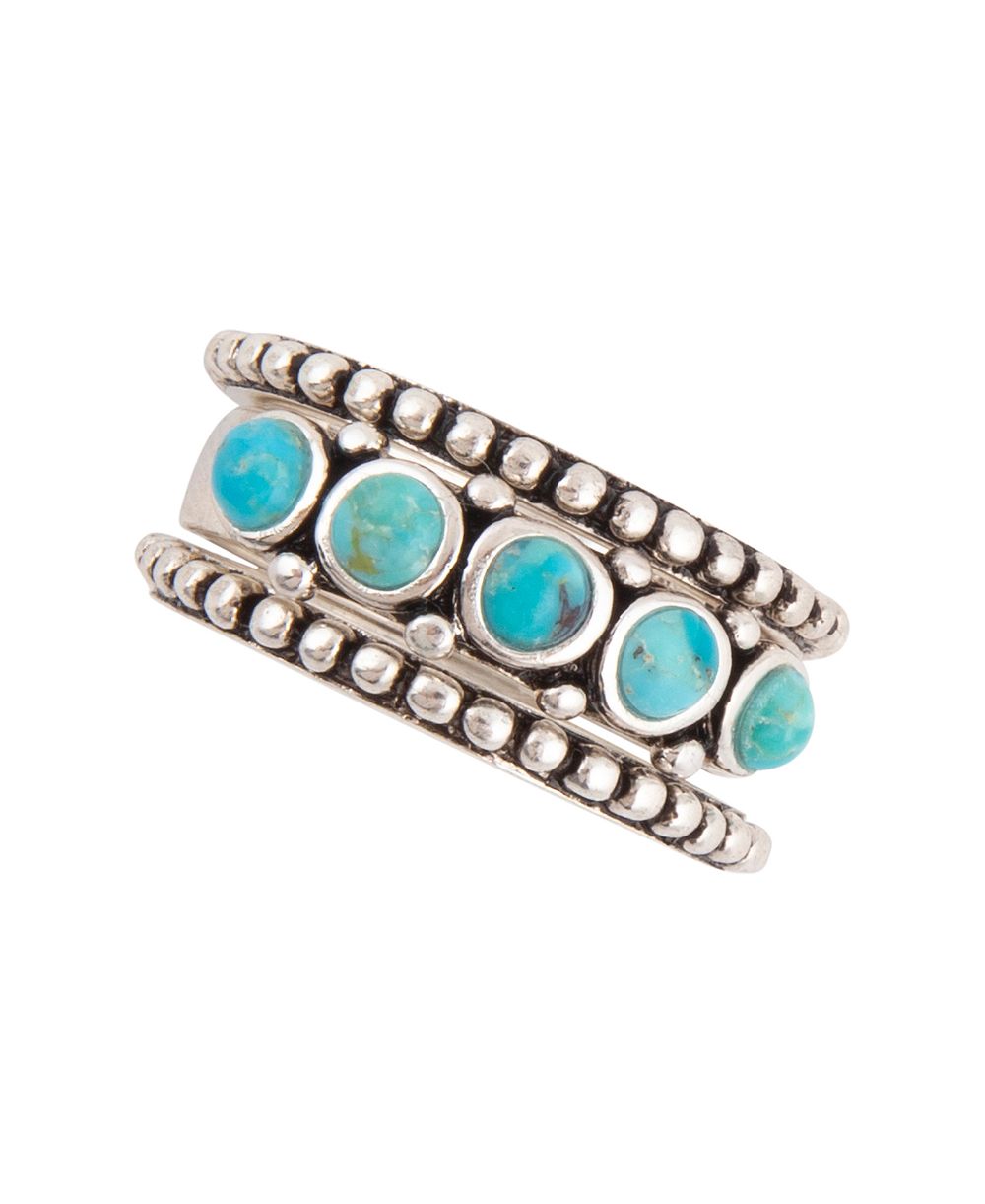 Кольцо-стопка Barse Triple Blue Turquoise and Silver