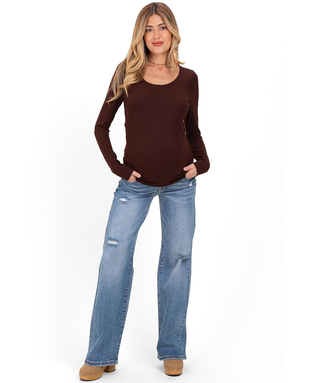 Pinkblush Maternity High-Waisted Wide-Leg Vintage Wash Denim Jeans