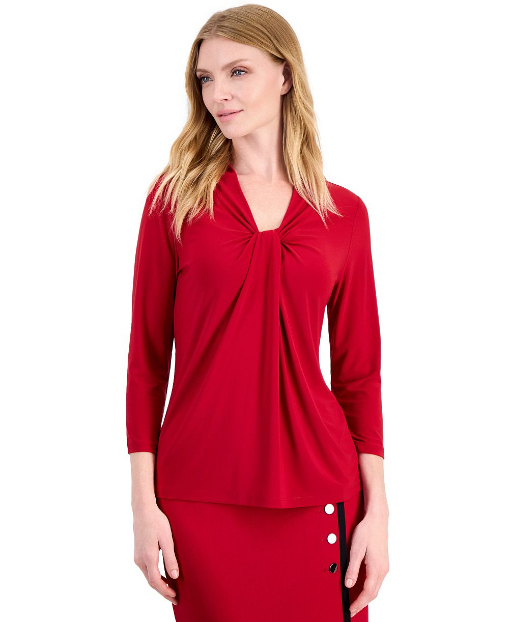Kasper Women's 3/4 Sleeve Stretch Jersey Knot Front Top
