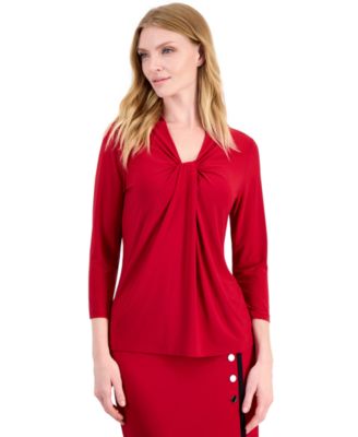 Kasper Women's 3/4 Sleeve Stretch Jersey Knot Front Top