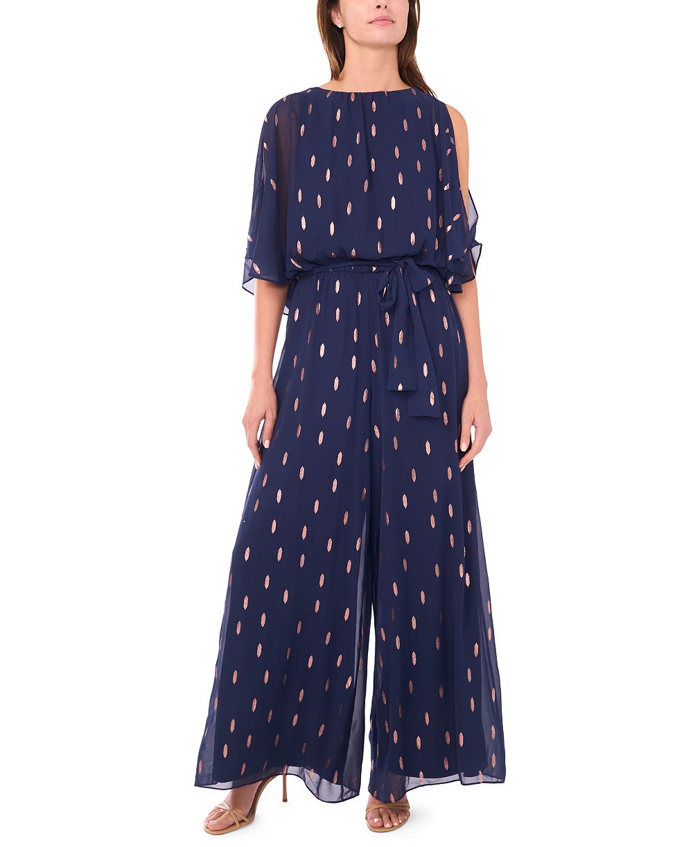 MSK Petite Wide-Leg Metallic Chiffon Jumpsuit