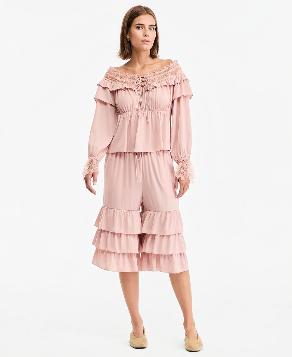 And Now This Women's High-Rise Wide-Leg Ruffle-Bottom Culottes, Macy's Exclusive