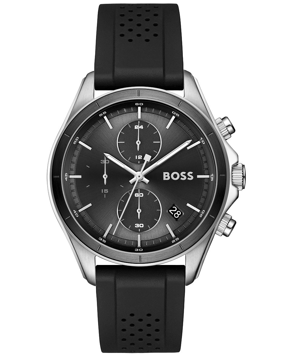 Hugo Boss мужские кварцевые хронографы Bossletic с черным и серым силиконовым ремешком, 43.40 мм