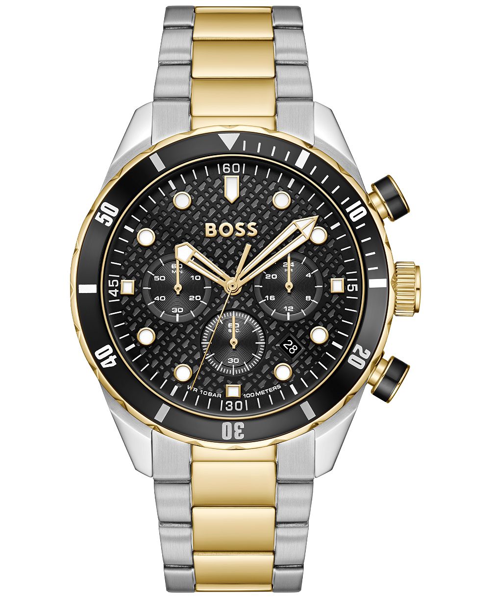 Hugo Boss мужские кварцевые хронографические часы Boss Chronomatix из нержавеющей стали с ионным золотым покрытием, 44 мм