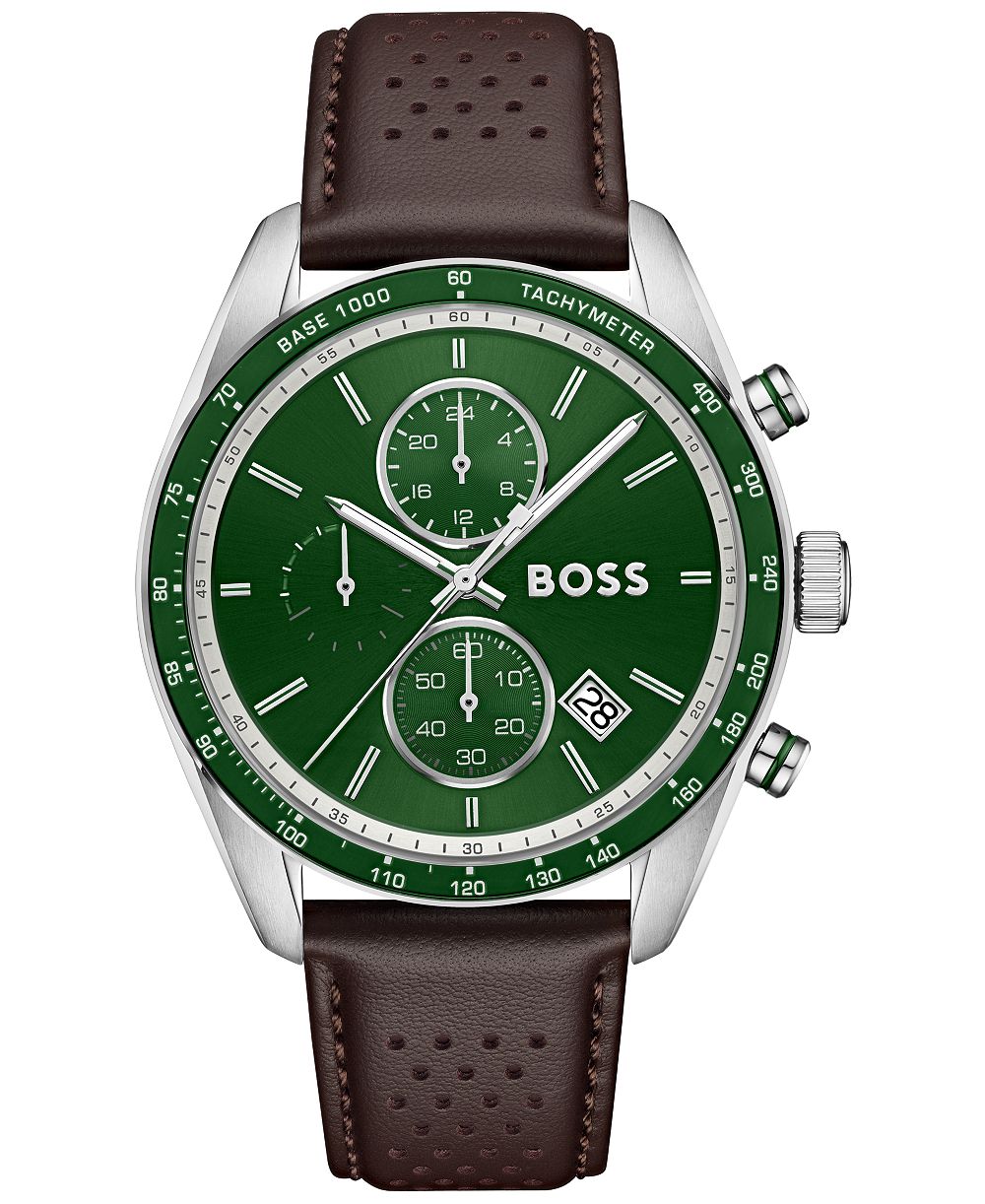 Hugo Boss мужские кварцевые хронографические часы Grand Prix, коричневый кожаный ремешок, 44,50 мм