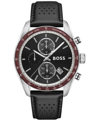 Мужские кварцевые хронографы Hugo Boss Grand Prix с черным кожаным ремешком, 44.50 мм