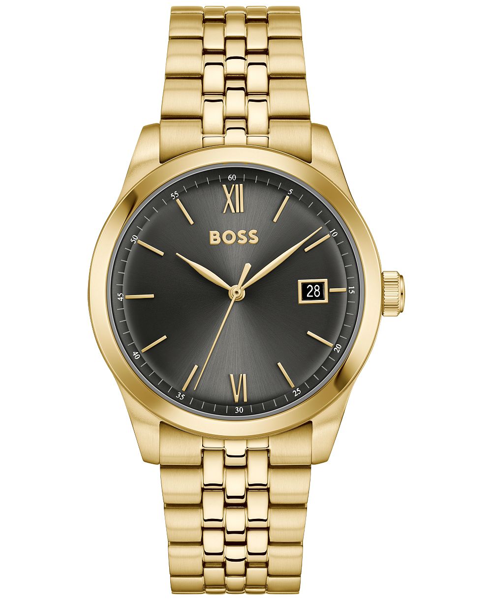 Hugo Boss мужские тонкие стальные часы Langford с ионным покрытием и кварцевым механизмом, 39 мм, золото
