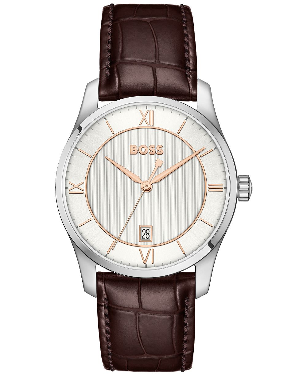 Мужские кварцевые часы Hugo Boss Principle из коричневой телячьей кожи, 37 мм