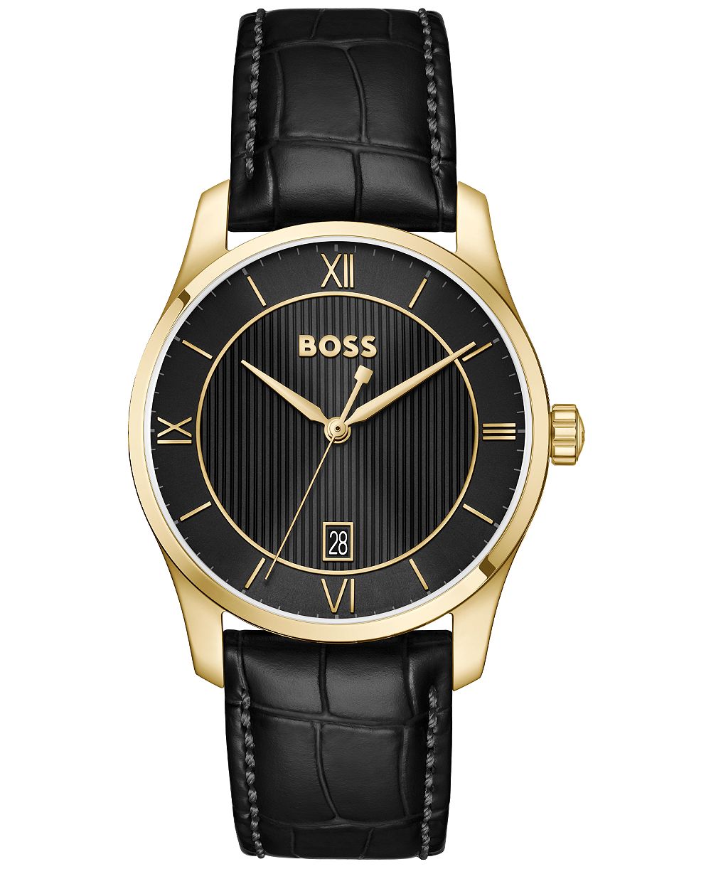Мужские наручные часы Hugo Boss Principle Quartz из телячьей кожи, черные, 37 мм