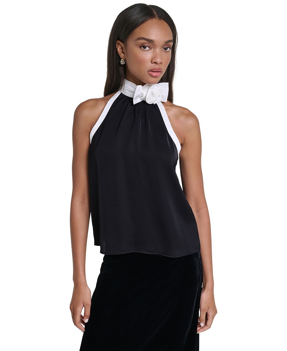 Топ KARL LAGERFELD PARIS Petite Rossett Halter Colorblock Rosette