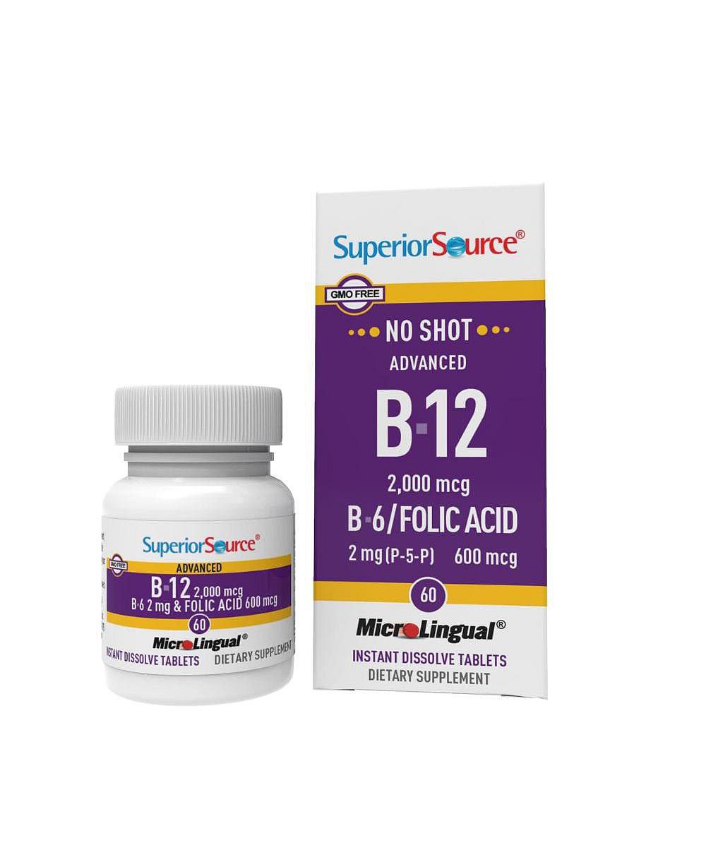 Superior Source NO SHOT Advanced B-12 2,000 mcg B-6 / Folic Acid 600 mcg - 60 Sublingual Dissolving Tablets