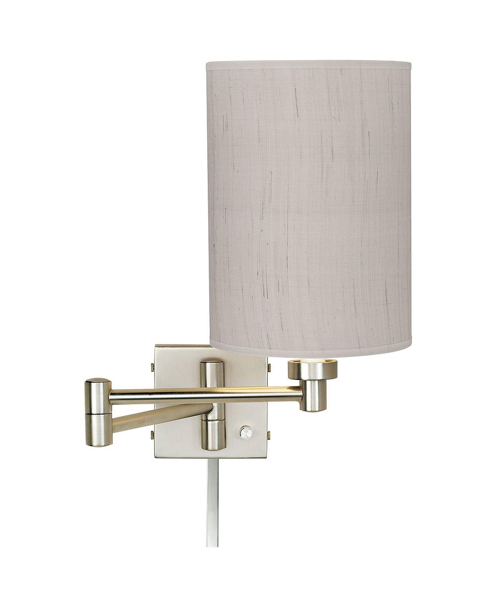 Possini Euro Design Современный настенный светильник с поворотной рукой, скрытый кабель, матовый никель, светильник с вилкой, льняной цилиндрический абажур, спальня