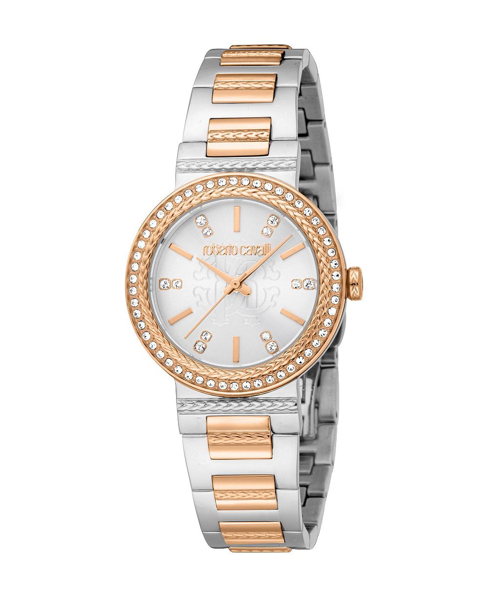 Женские наручные часы Roberto Cavalli Women's Glam Quartz с двухцветным браслетом из нержавеющей стали