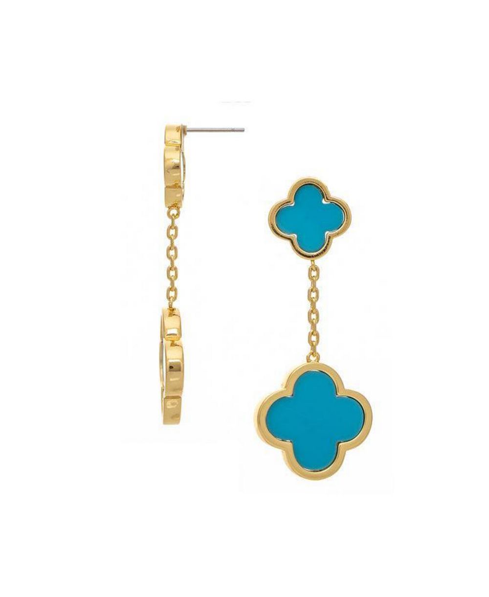 Rivka Friedman 18K Gold Plated Turquoise Flower Double Drop Earrings