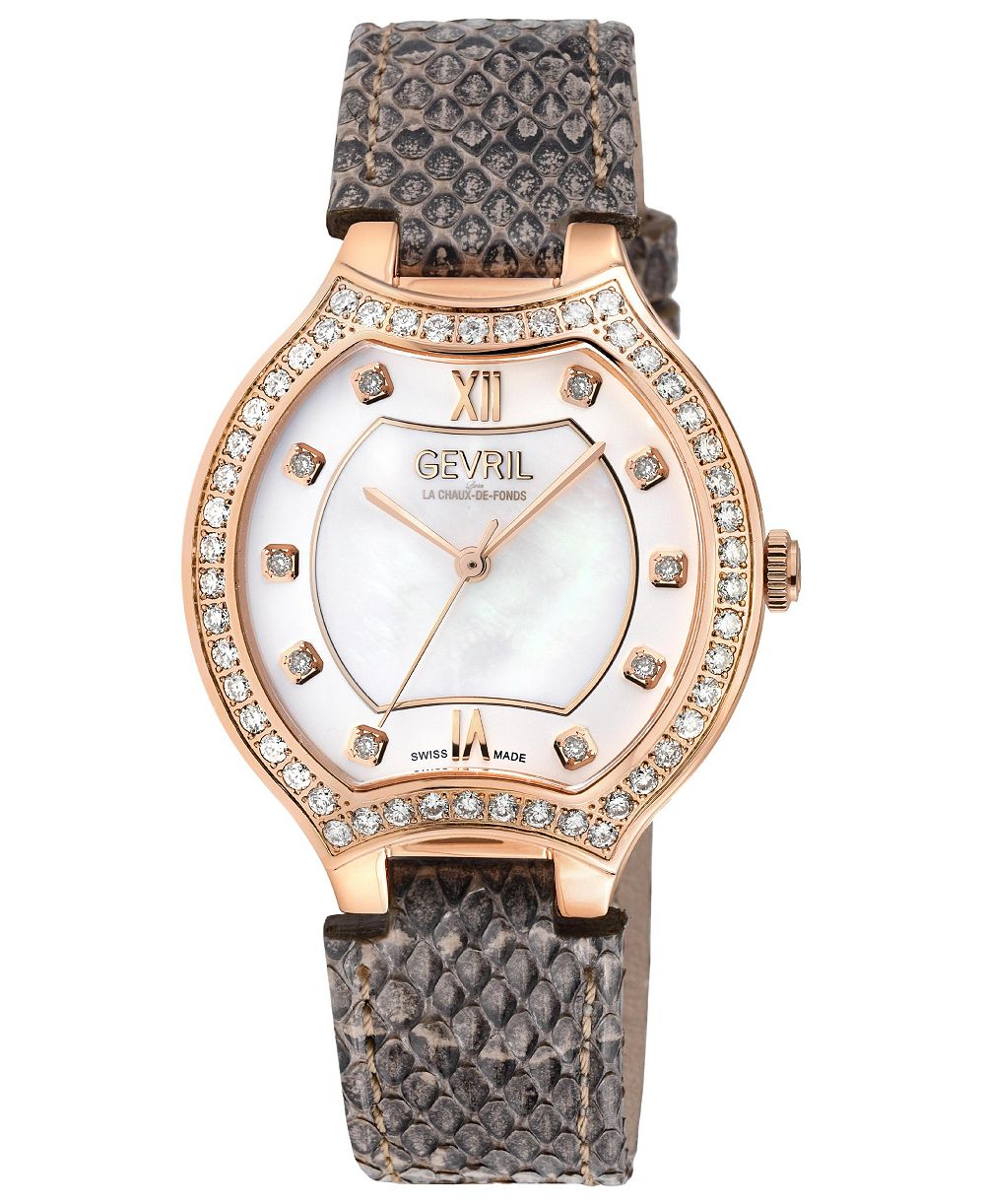 Gevril Women's Lugano Swiss Quartz Diamond Hand made Italian leather Strap Watch