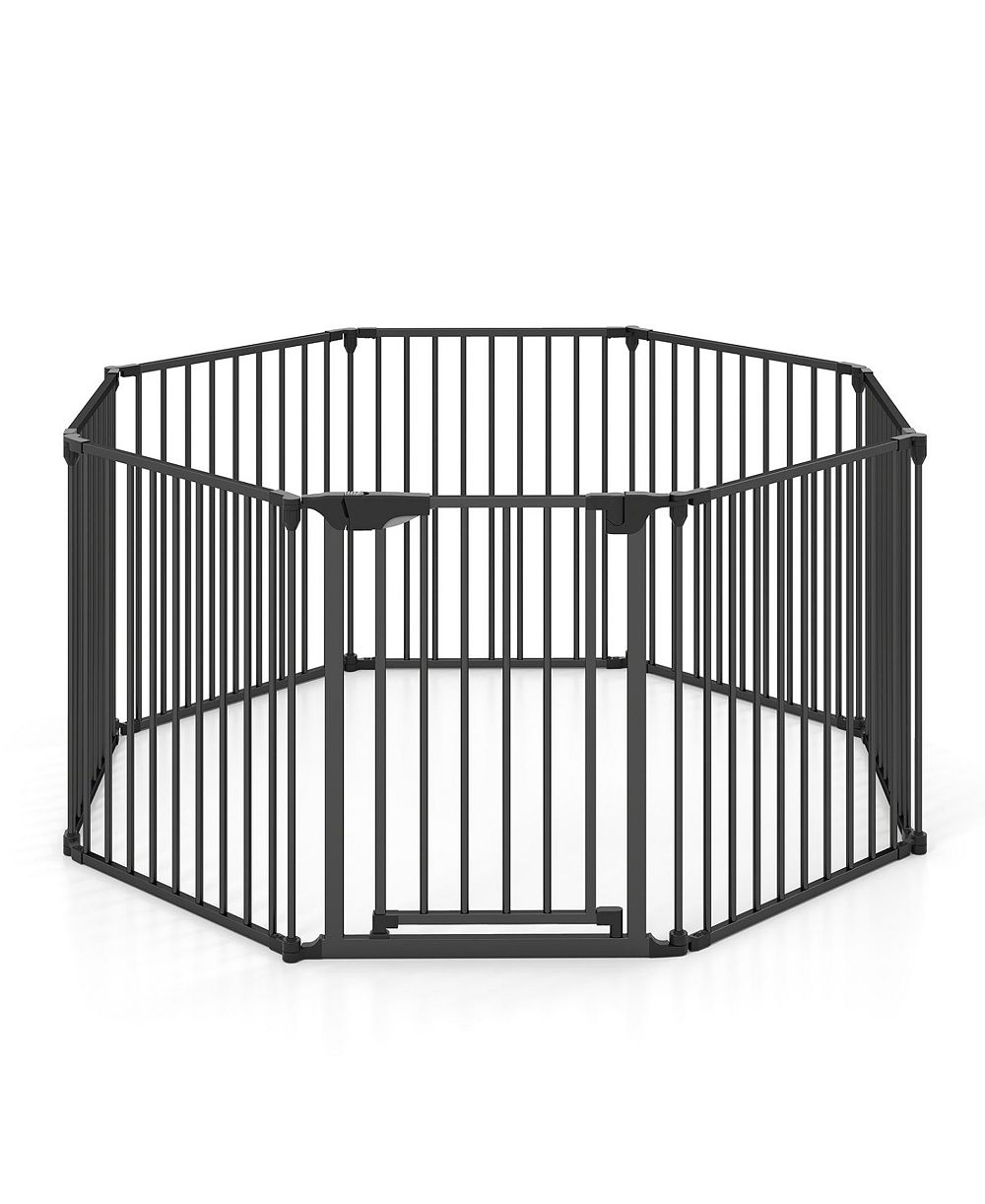 SUGIFT 8-Panel Extra Wide Baby Gate Adjustable Pet Safety Fence With Auto-Close Door