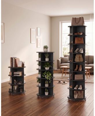 AECOJOY 8 Tier Rotating Shoe Rack with 2 Drawers and Casters Spinning Storage Tower Organizer