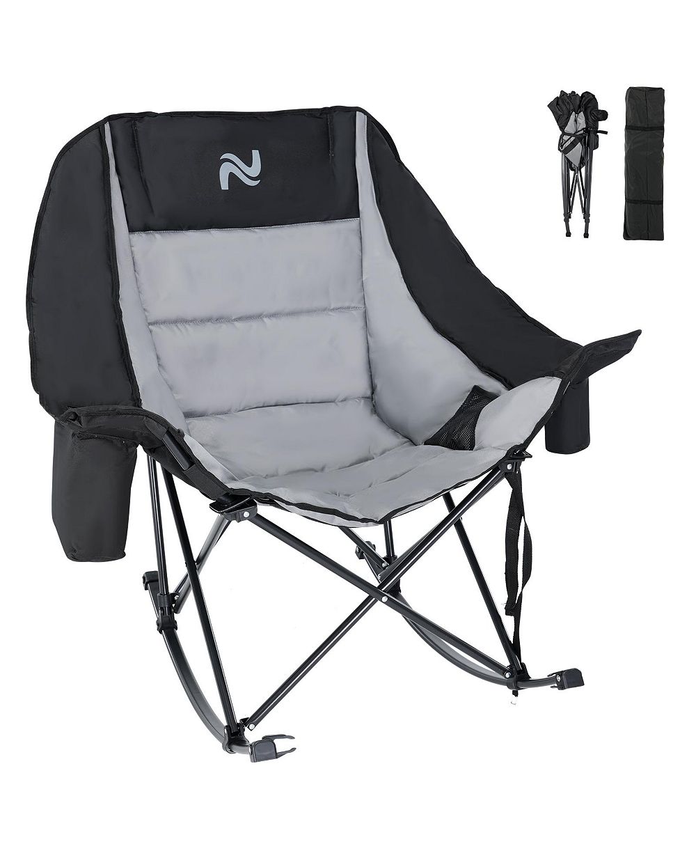 Mooncool Oversized Rocking Camping Chair Supports 400 lbs with Side Pocket, Cup Holder and Carry Bag Outdoor
