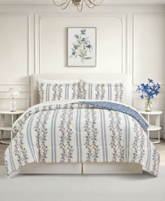 Комплект из 8 предметов Macy's Floral Stripe Reversible Microfiber Comforter