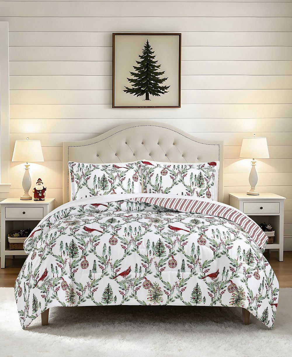 Macy's Holiday Pine Cardinal Reversible Microfiber 3-Piece Comforter Sets