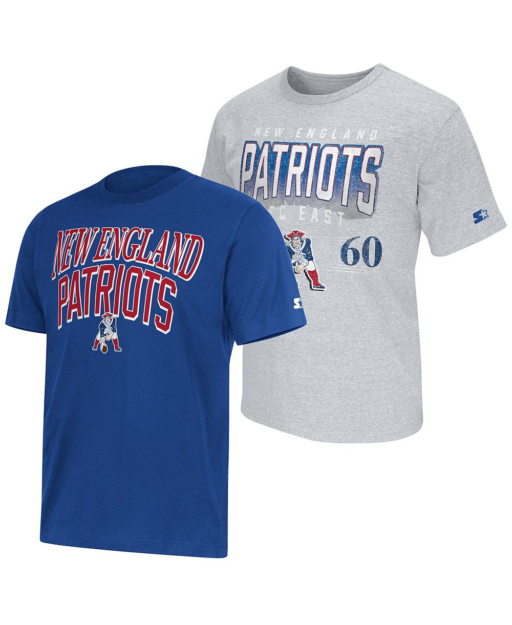 Starter Мужской Royal/Heather Gray New England Patriots Two-Pack Throwback Logo T-Shirt Set