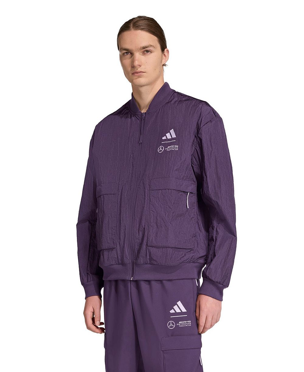 adidas Мужская бомбер-куртка Mercedes-AMG Petronas F1 Team Premium Woven Full-Zip, темно-фиолетовая