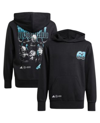 Adidas Big Boys and Girls George Russell Black Mercedes-AMG Petronas F1 Team Driver Wear Graphic Pullover Hoodie