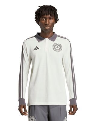 Adidas Men's Cream Mercedes-AMG Petronas F1 Team Silver Arrows Icon Long Sleeve Polo Shirt
