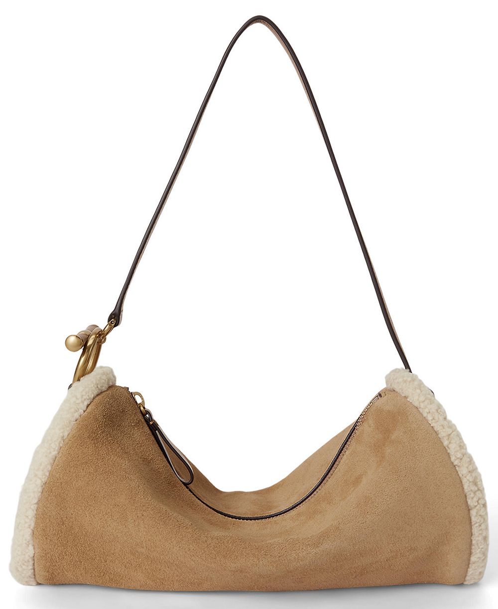 Lauren Ralph Lauren Blaike Suede Shearling Trim Small Barrel Bag