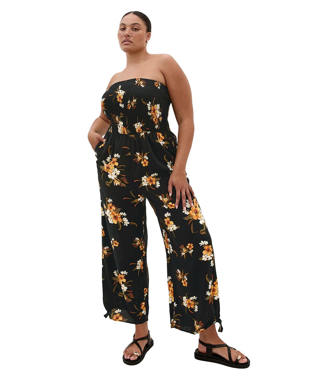 Женский комбинезон City Chic Plus Size Aruba Print без бретелек, с широкими брюками