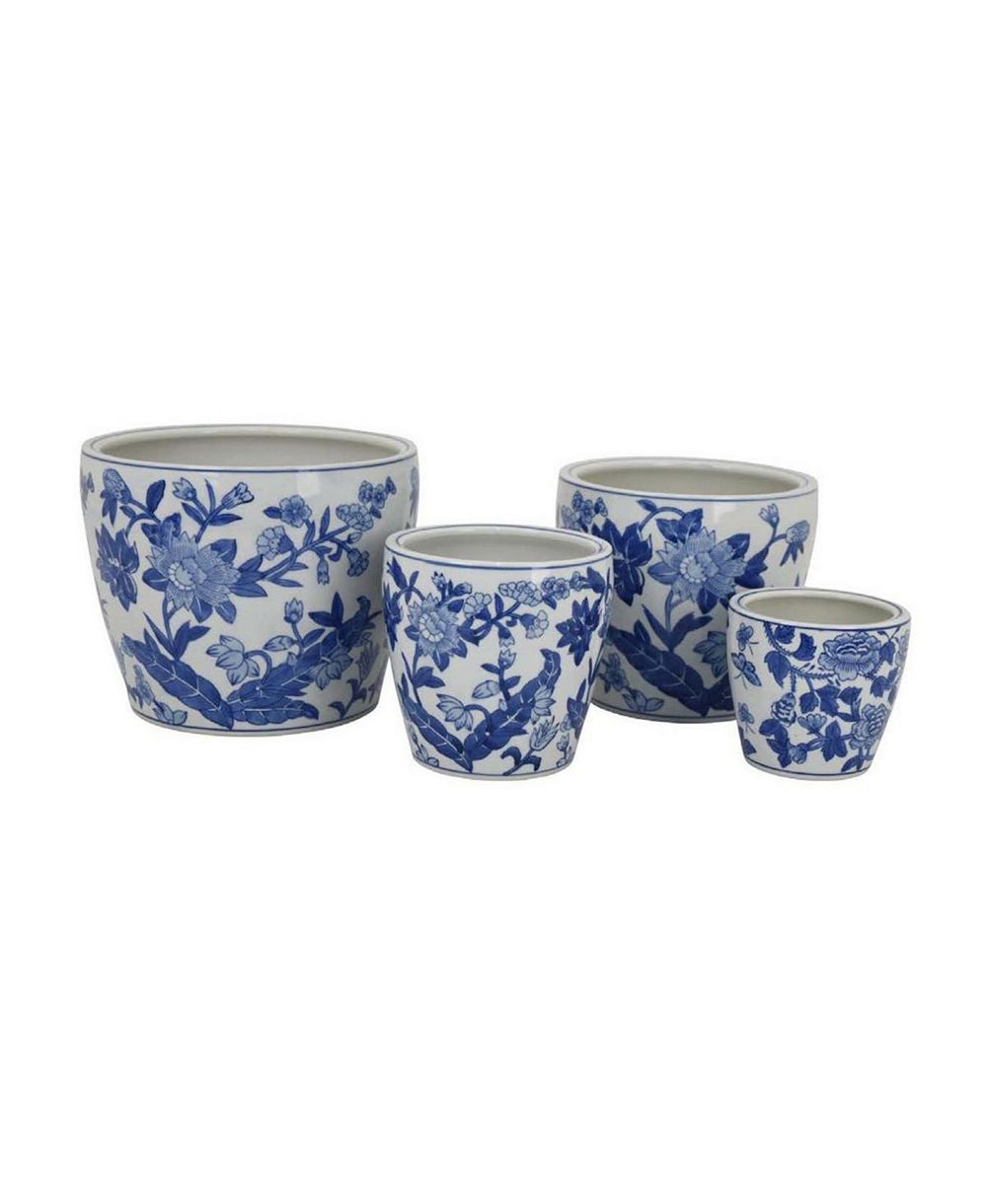 YOBTOP Набор керамических кашпо 4 шт Floral Pottery Indoor and Outdoor Flower Pots