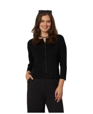 Cable & Gauge Women's Scalloped Rib Trim Cardigan
