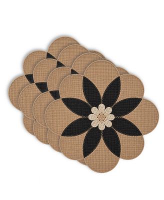 Dainty Home Maui 15" Flower Shaped Jute and Paper Placemats Set of 4 - Durable Table Mats
