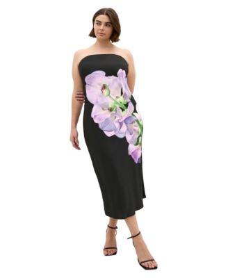 CITY CHIC Plus Size Amari Floral-Print Strapless Slip Dress