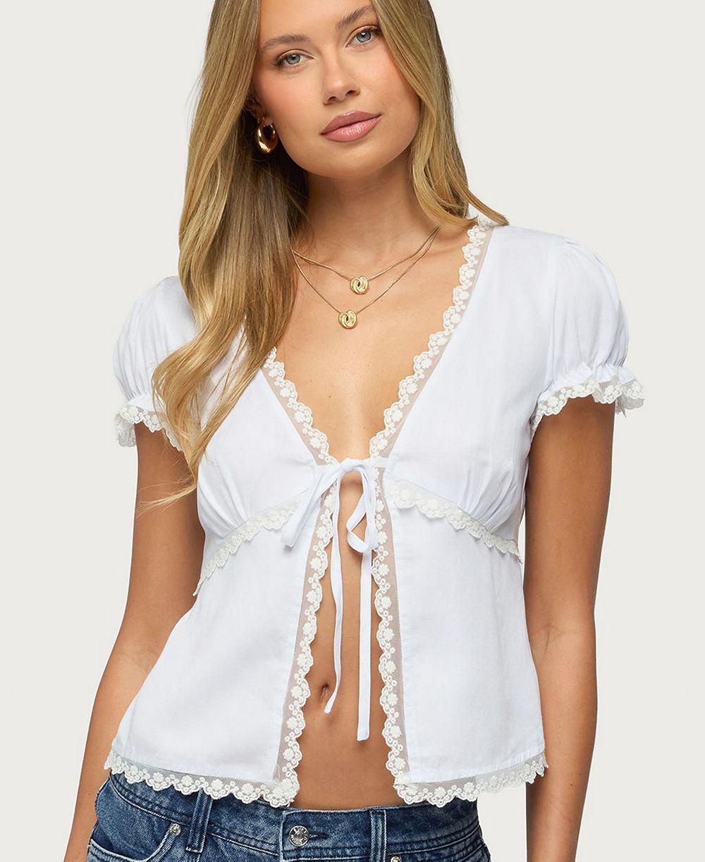 Женский топ Edikted Women's Eman Lacey Short-Sleeve V-Neck Tie-Front