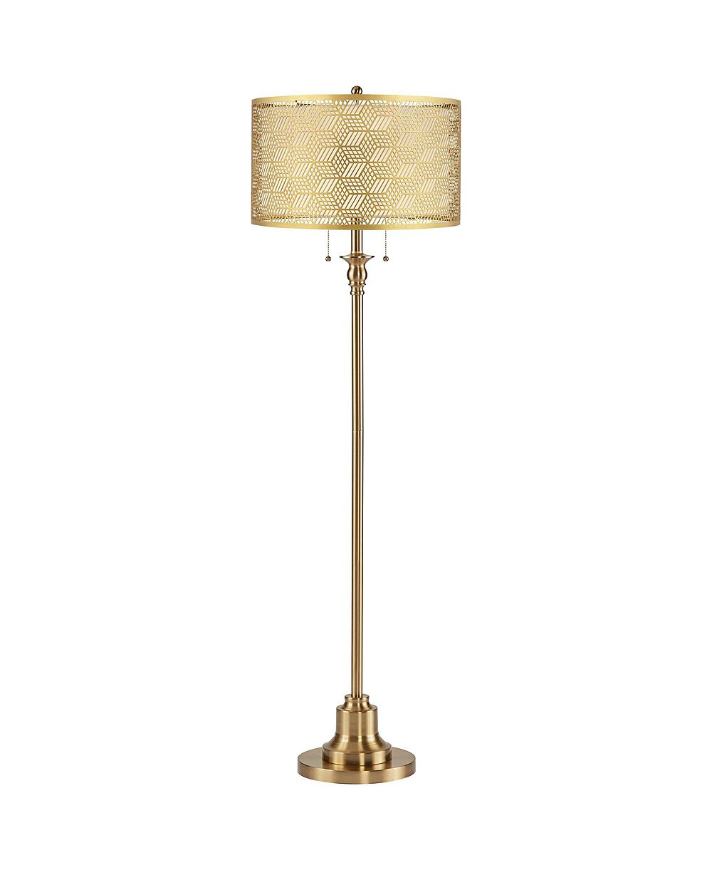 Напольная лампа Possini Euro Design 360 Lighting Dyna, высота 58", античная латунь, абажур с лазерной резкой, 2 лампы
