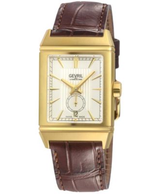 Мужские швейцарские автоматические часы Gevril Time Square Italian Leather Strap