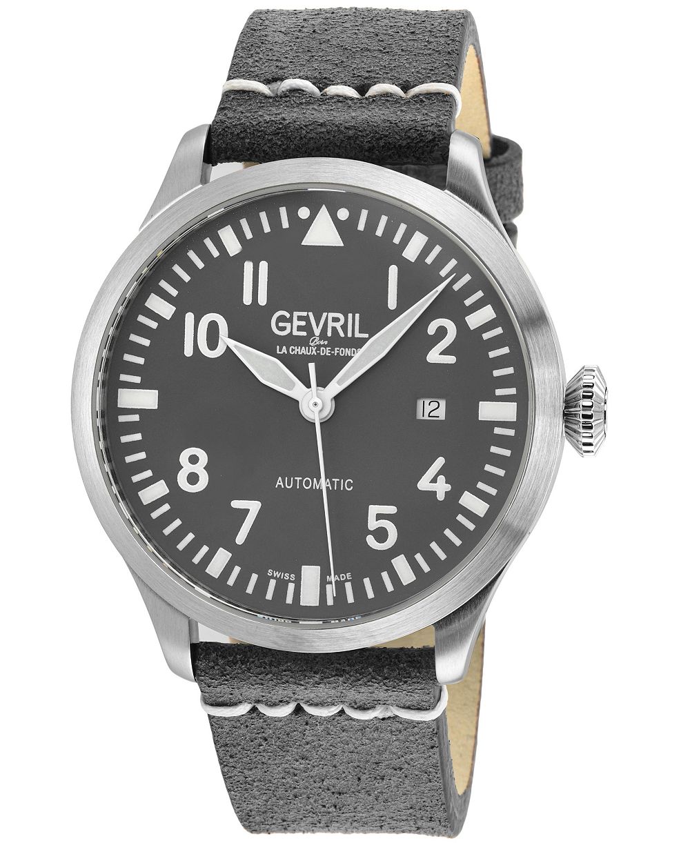 Gevril Men's Swiss Made Vaughn Swiss Automatic Italian Leather Strap Watch