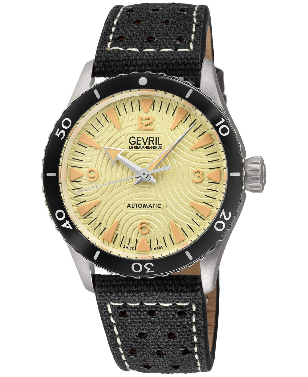 Мужские часы Gevril Franklin Swiss Made Swiss Automatic с итальянским кожаным ремешком из канваса