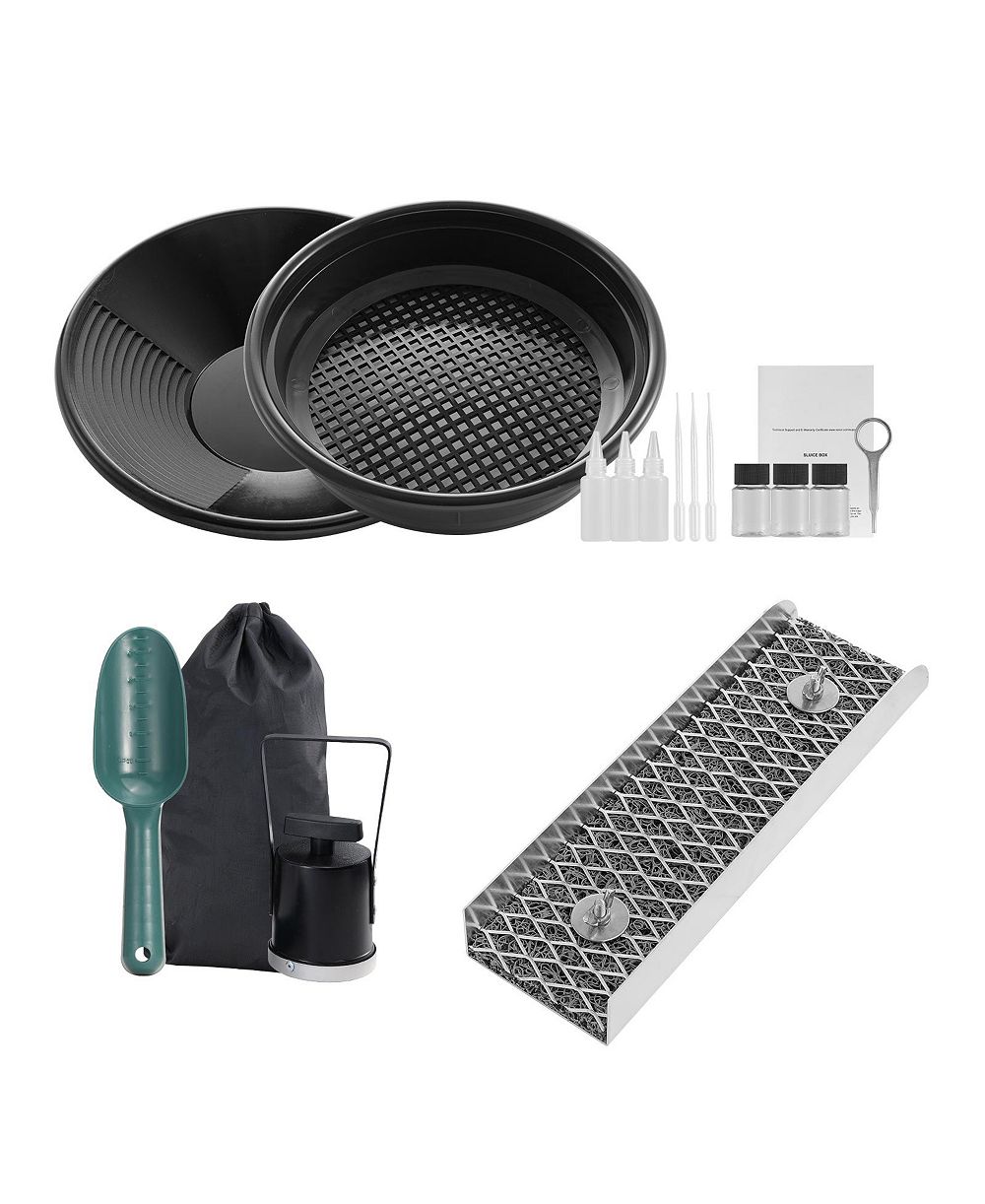 HONGGE 16-Piece Gold Panning Kit with 12 in Aluminum Mini Sluice Box Classifier Screen and Backpack