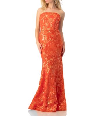 Ivonne Women's Strapless Sequin Floral Gown